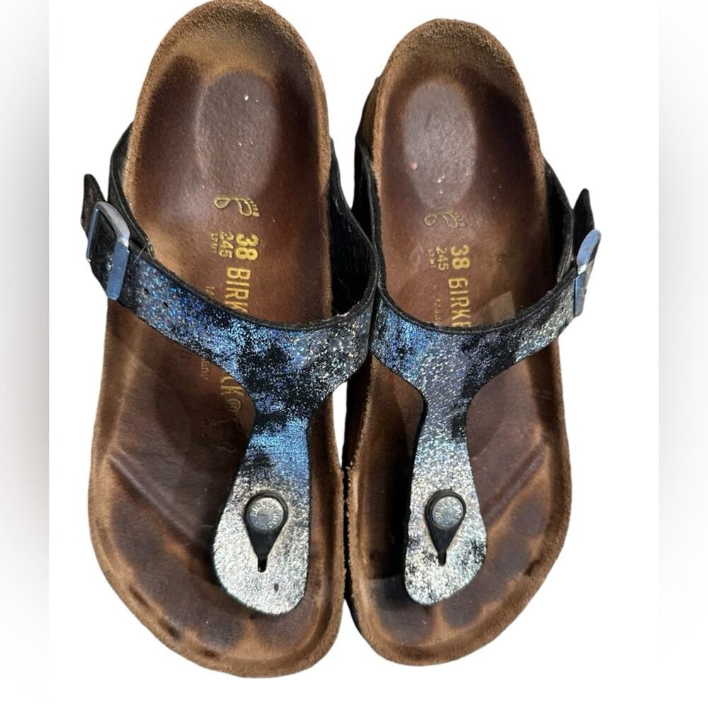 Birkenstock Women’s 38 (7) Black and Silver Thong Style Sandals - Picture 3 of 7